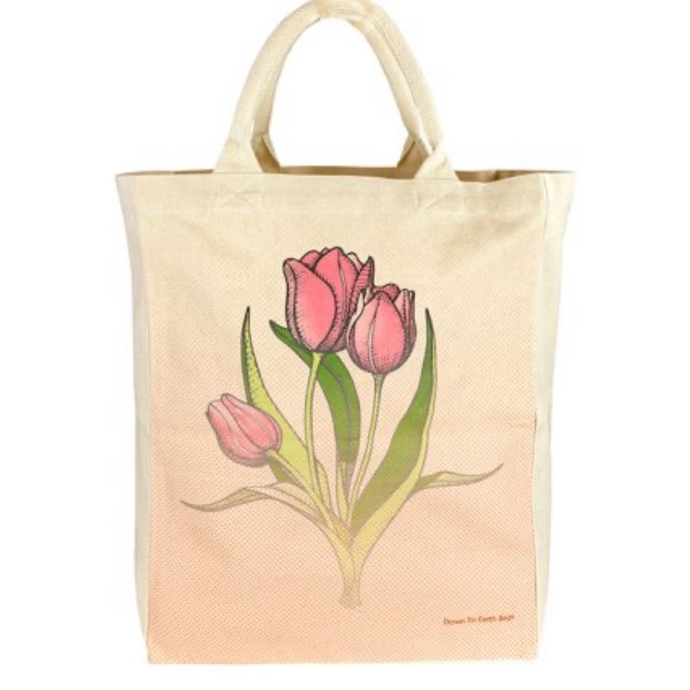 Natural Canvas Tote with Pink Tulip Illustration